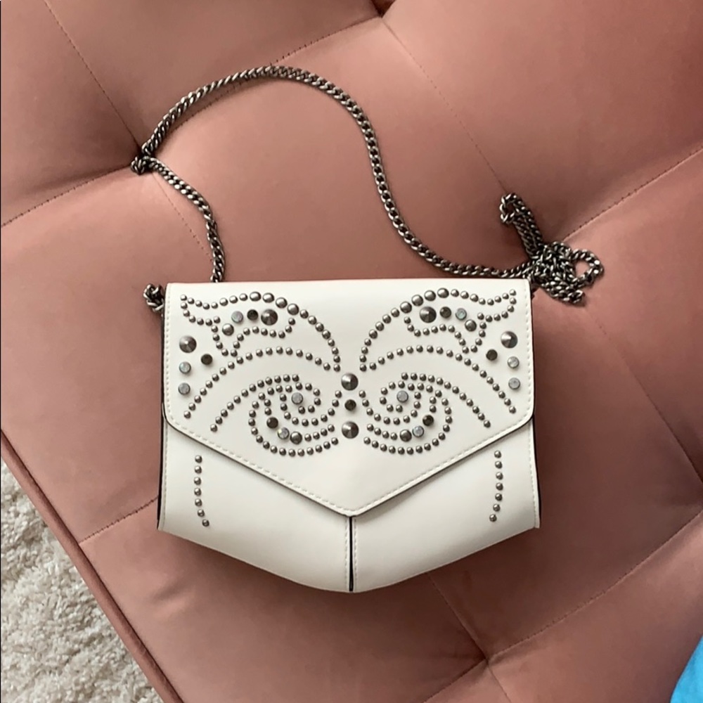 Express White Studded Crossbody Bag with Gunmetal Chain